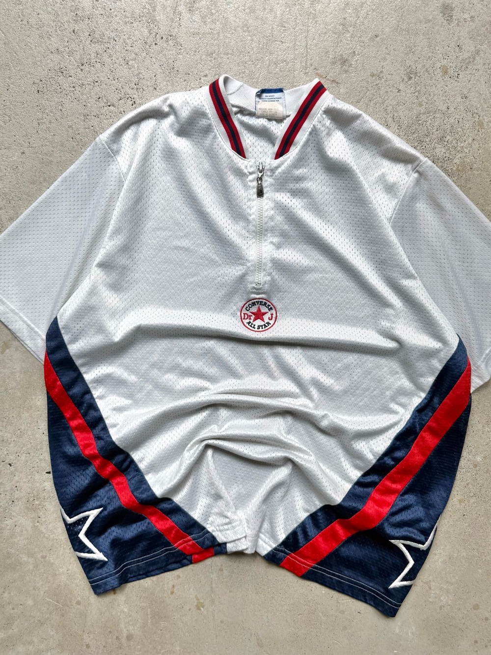 Converse Dr J 90s Vintage 1/4 Zip Up Mesh White Warm Up Jersey L 23x28